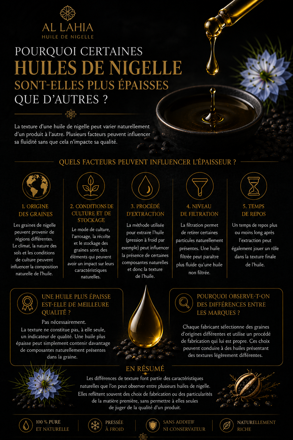 Pourquoi certaines huiles de nigelle sont-elles plus épaisses que d'autres ?